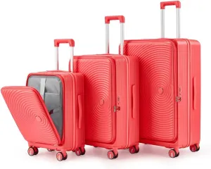 Luggage Sets 3 Piece(20/24/28), Expandable Carry On Luggage with TSA Lock Airline Approved, 100% PC Hard Shell and Lightweight Suitcase with Front Pocket and Spinner Wheels (Orange   PC-4)