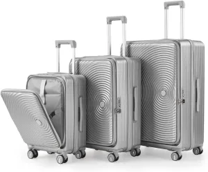 Luggage Sets 3 Piece(20/24/28), Expandable Carry On Luggage with TSA Lock Airline Approved, 100% PC Hard Shell and Lightweight Suitcase with Front Pocket and Spinner Wheels (Silver   PC-2)