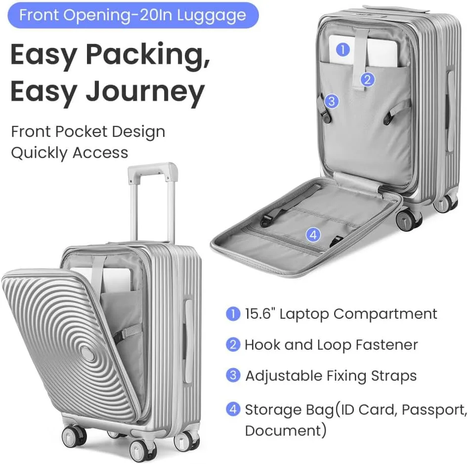 Luggage Sets 3 Piece(20/24/28), Expandable Carry On Luggage with TSA Lock Airline Approved, 100% PC Hard Shell and Lightweight Suitcase with Front Pocket and Spinner Wheels (Silver   PC-2)