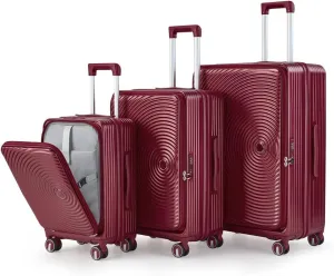 Luggage Sets 3 Piece(20/24/28), Expandable Carry On Luggage with TSA Lock Airline Approved, 100% PC Hard Shell and Lightweight Suitcase with Front Pocket and Spinner Wheels (WINE RED   PC-1)