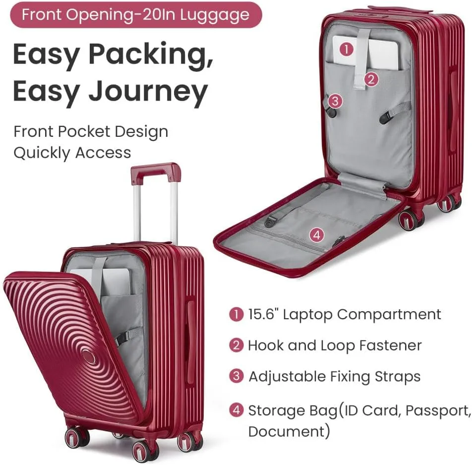 Luggage Sets 3 Piece(20/24/28), Expandable Carry On Luggage with TSA Lock Airline Approved, 100% PC Hard Shell and Lightweight Suitcase with Front Pocket and Spinner Wheels (WINE RED   PC-1)