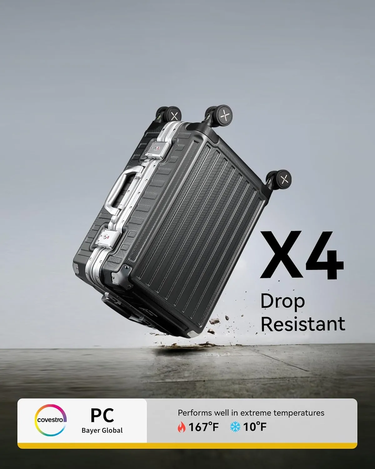 LUGGEX Aluminum Frame Luggage with Spinner Wheels, Zipperless Polycarbonate Hard Shell Suitcase, Carry On 20 Inch, White