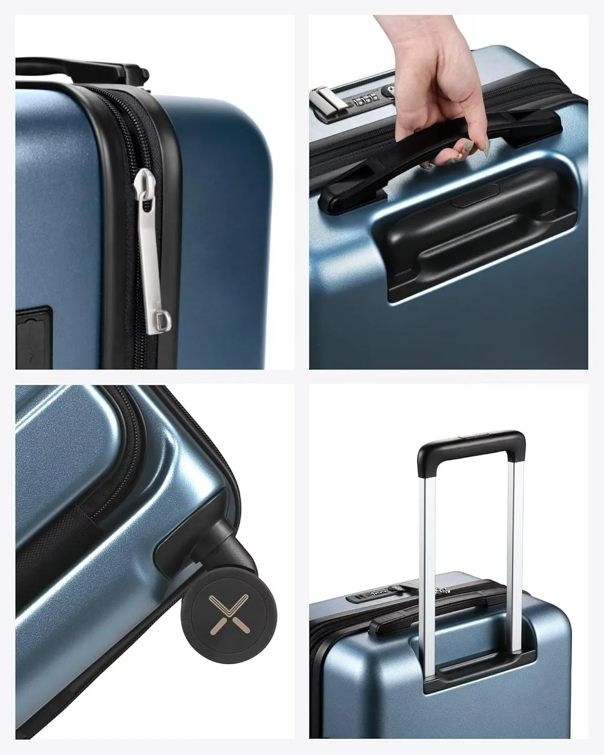 LUGGEX Carry On Luggage 22x14x9 Airline Approved, Polycarbonate Hard Suitcase with Front Pocket (Blue, 20 Inch, 35L)