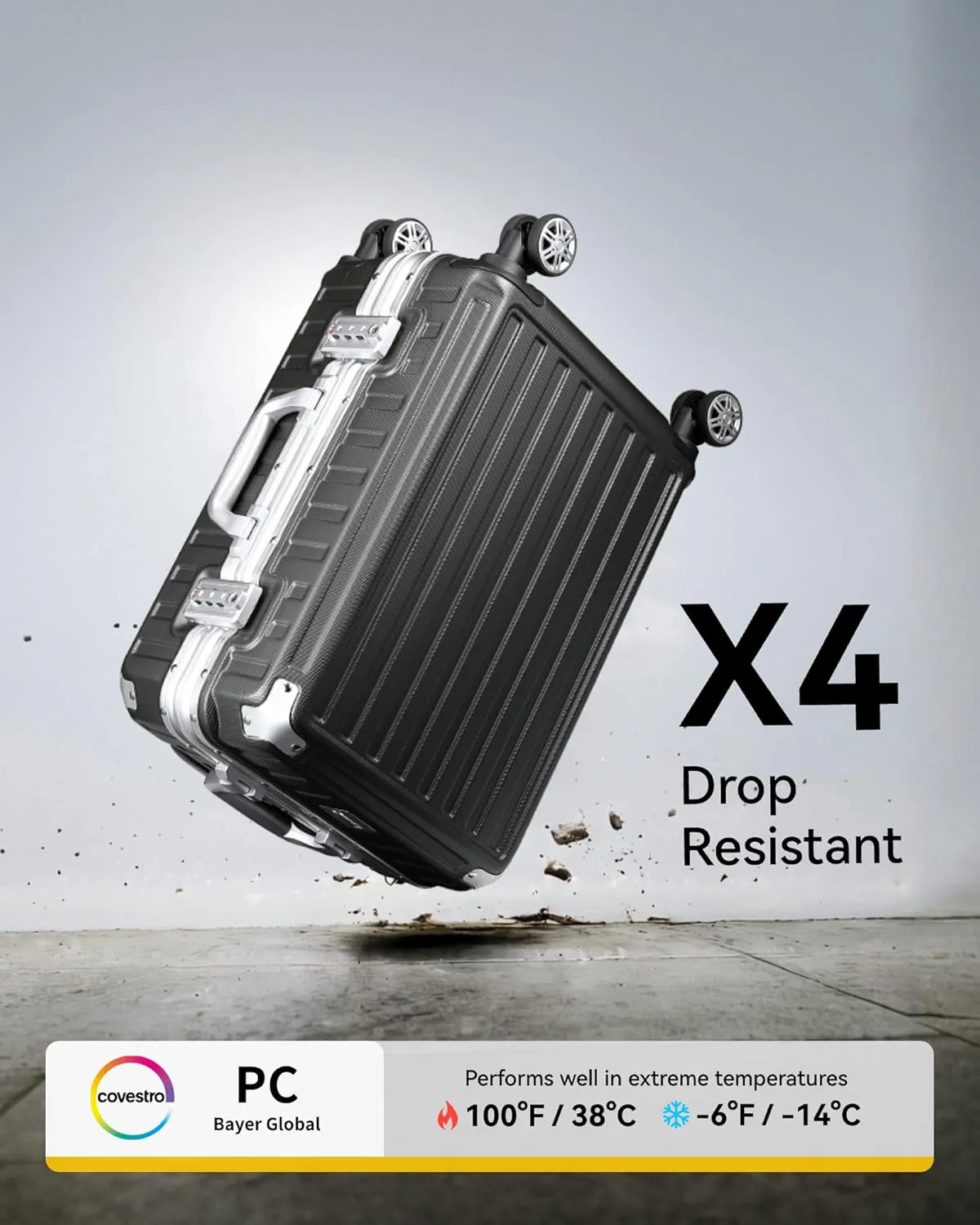 LUGGEX Zipperless Luggage with Spinner Wheels - Polycarbonate Aluminum Hard Shell Suitcase, Carry-On 20-Inch, Black