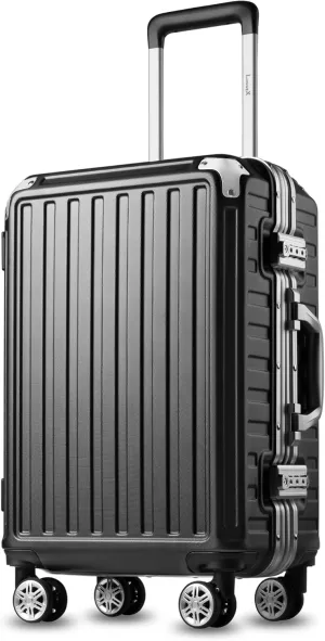 LUGGEX Zipperless Luggage with Spinner Wheels - Polycarbonate Aluminum Hard Shell Suitcase, Carry-On 20-Inch, Black