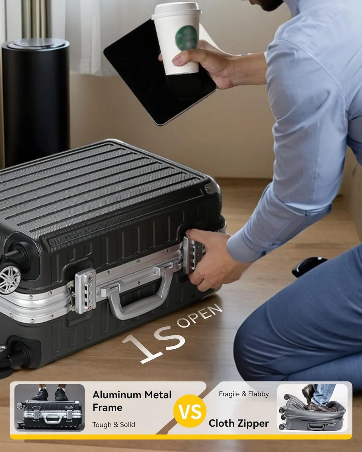 LUGGEX Zipperless Luggage with Spinner Wheels - Polycarbonate Aluminum Hard Shell Suitcase, Carry-On 20-Inch, White