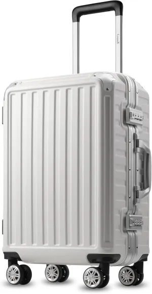 LUGGEX Zipperless Luggage with Spinner Wheels - Polycarbonate Aluminum Hard Shell Suitcase, Carry-On 20-Inch, White