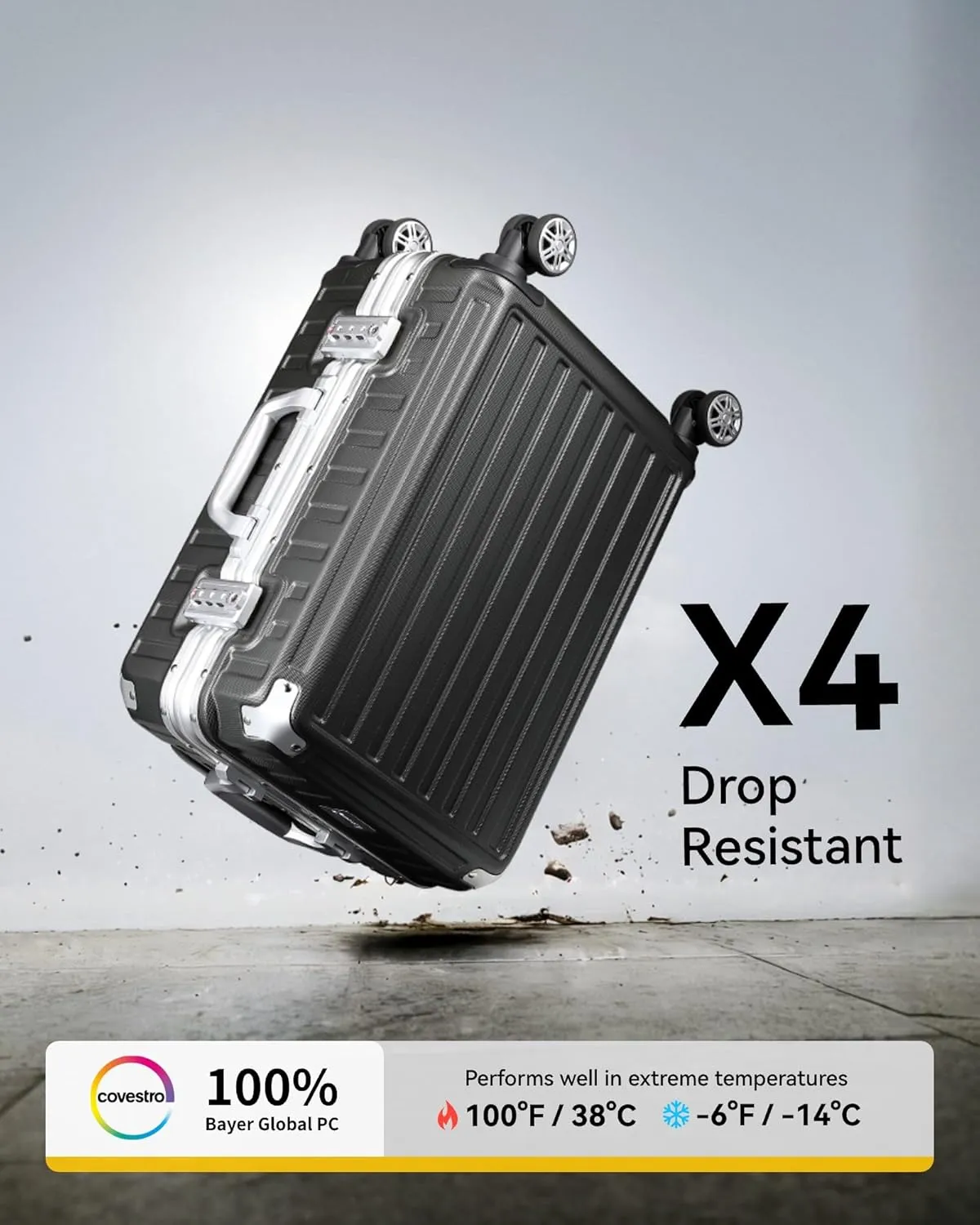 LUGGEX Zipperless Luggage with Spinner Wheels - Polycarbonate Aluminum Hard Shell Suitcase, Carry-On 20-Inch, White