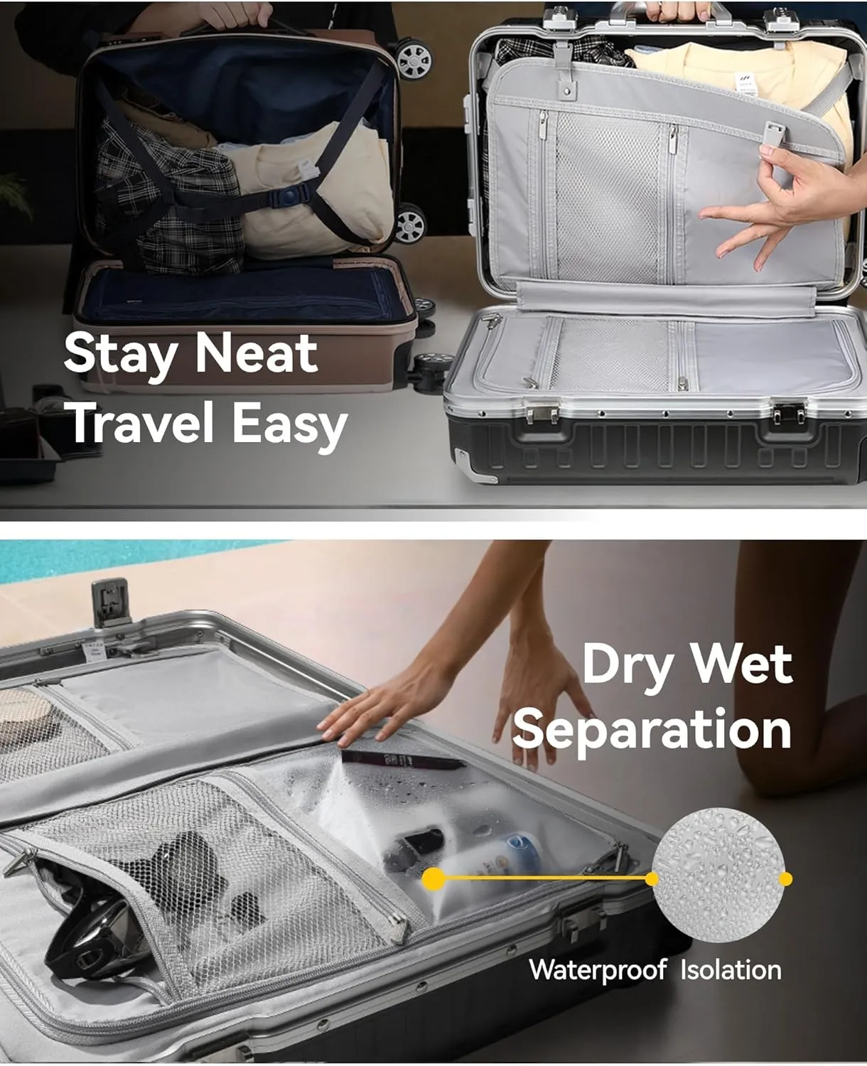 LUGGEX Zipperless Luggage with Spinner Wheels - Polycarbonate Aluminum Hard Shell Suitcase, Carry-On 20-Inch, White