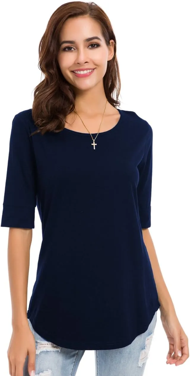 LUSMAY Womens Crew Neck Loose Fitting Tunic Shirts Cotton Casual Tops