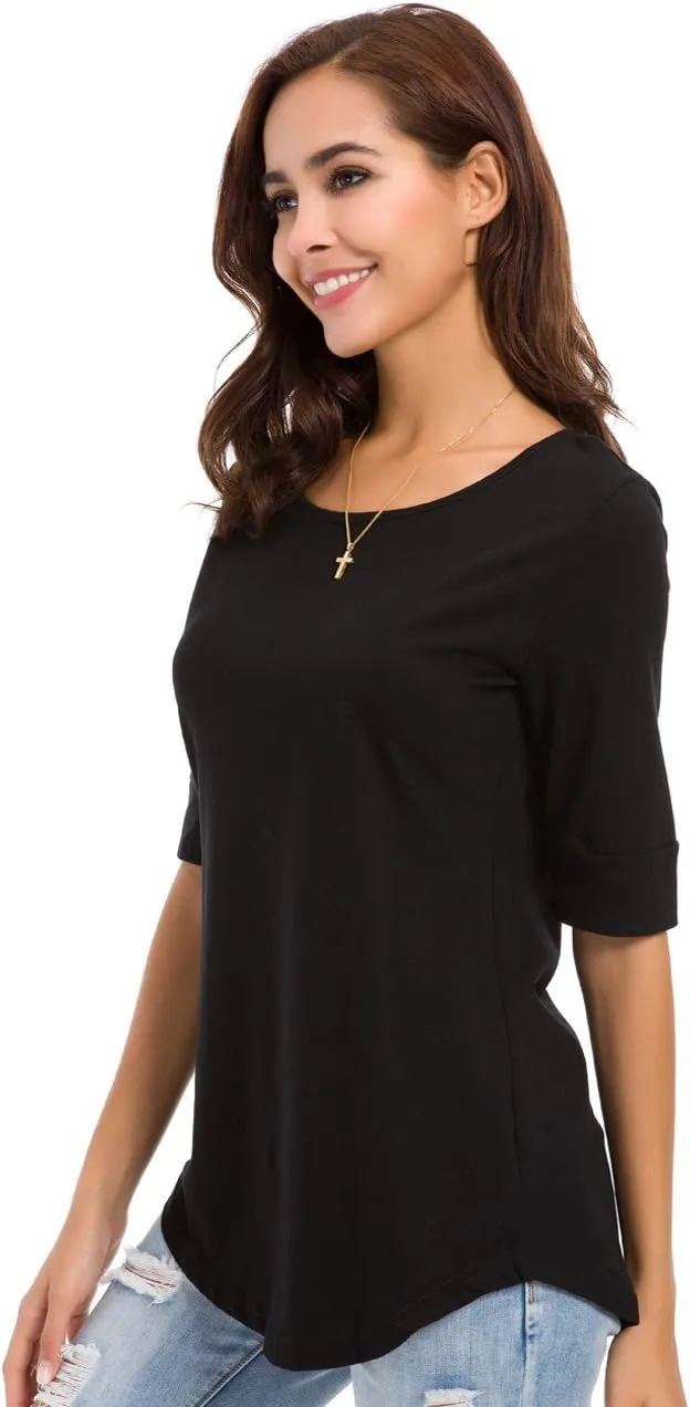 LUSMAY Womens Crew Neck Loose Fitting Tunic Shirts Cotton Casual Tops