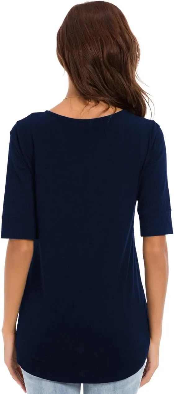 LUSMAY Womens Crew Neck Loose Fitting Tunic Shirts Cotton Casual Tops