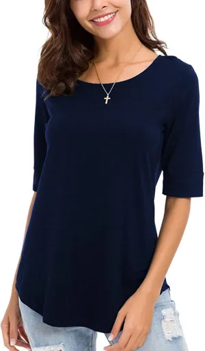 LUSMAY Womens Crew Neck Loose Fitting Tunic Shirts Cotton Casual Tops