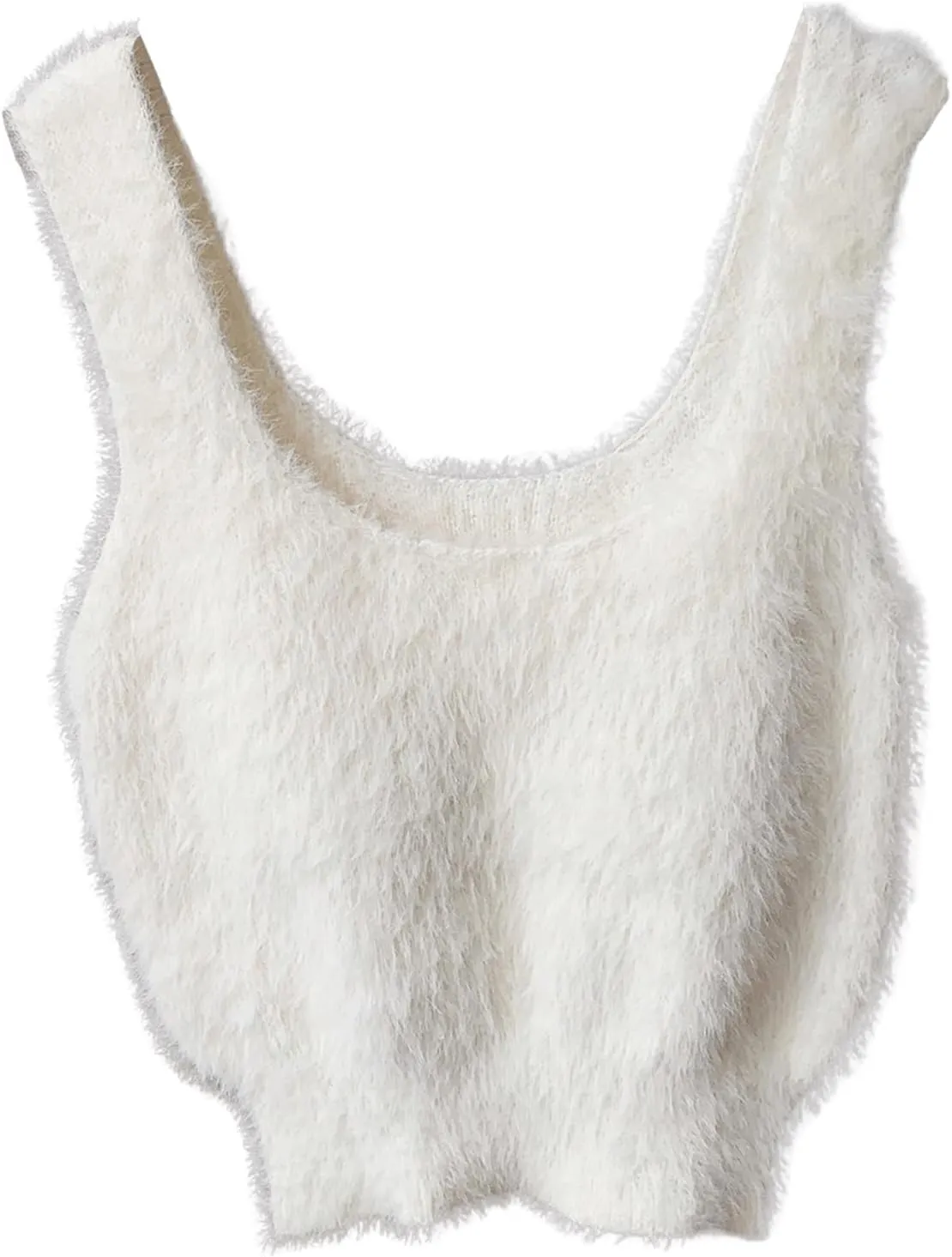 MakeMeChic Women's Faux Fur Wide Strap Fuzzy Sweater Vest Sleeveless Crop Tops