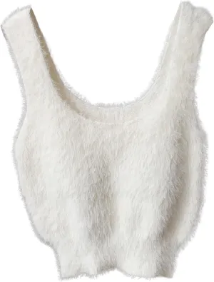 MakeMeChic Women's Faux Fur Wide Strap Fuzzy Sweater Vest Sleeveless Crop Tops