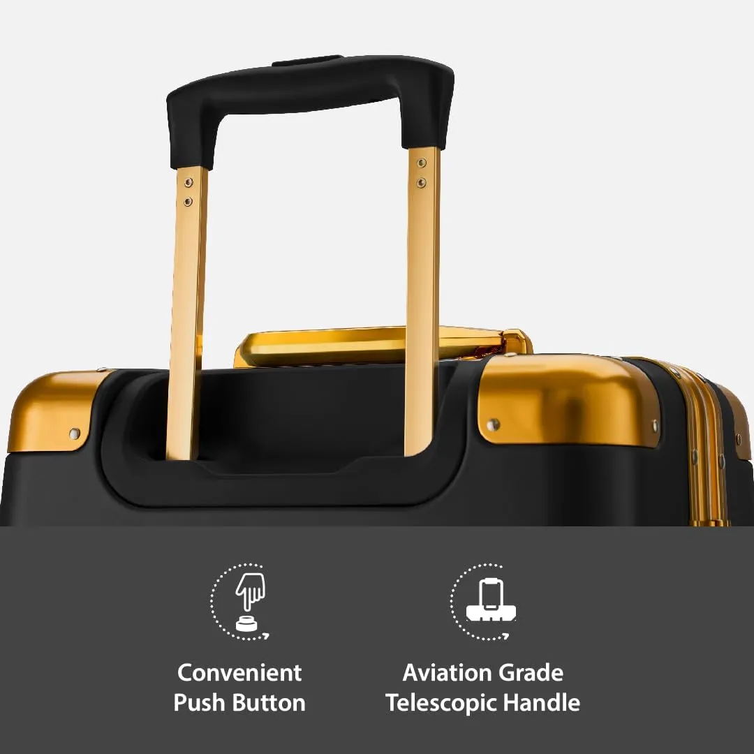Maleta Gold Series Check-in 24 inch, Corner Protection Aluminium Frame Medium Size Trolley Bags for Luggage Suitcase for Travel (Black, Checkin-Medium)