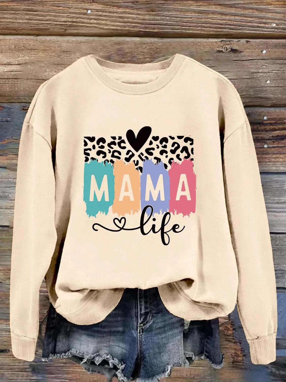 Mama Sweatshirt Leopard Mama Letter Graphic Shirt Mom Sweatshirt Pullover Sweater for Women