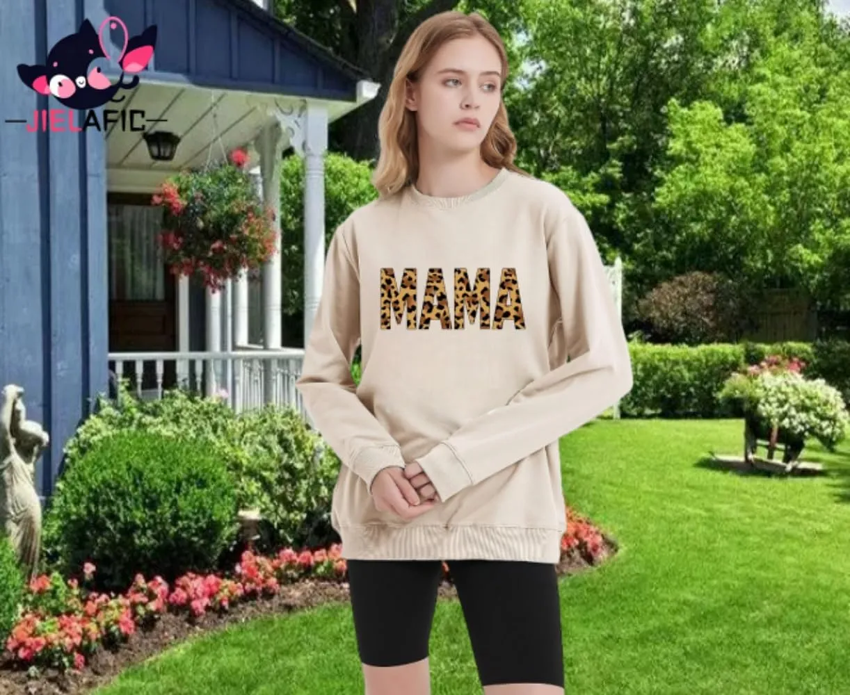Mama Sweatshirt Leopard Mama Letter Graphic Shirt Mom Sweatshirt Pullover Sweater for Women