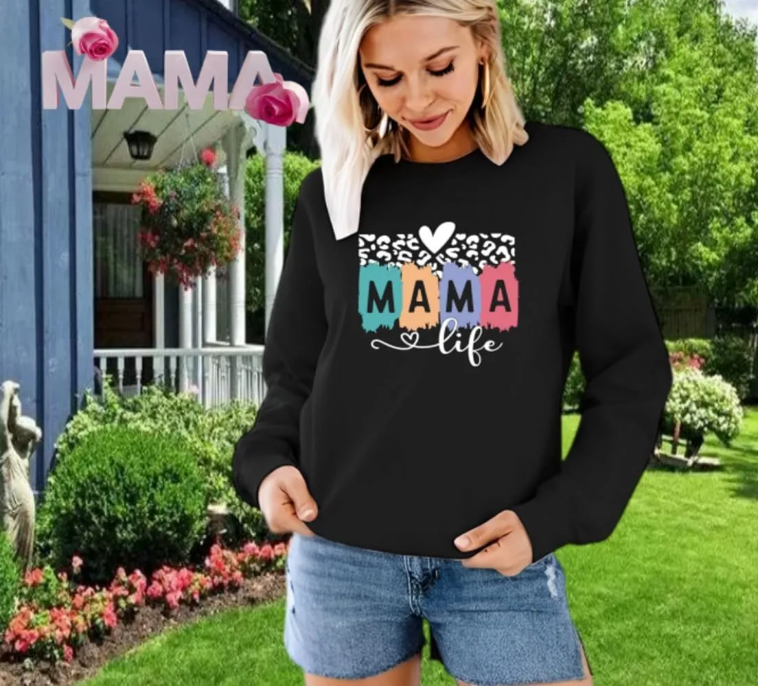 Mama Sweatshirt Leopard Mama Letter Graphic Shirt Mom Sweatshirt Pullover Sweater for Women