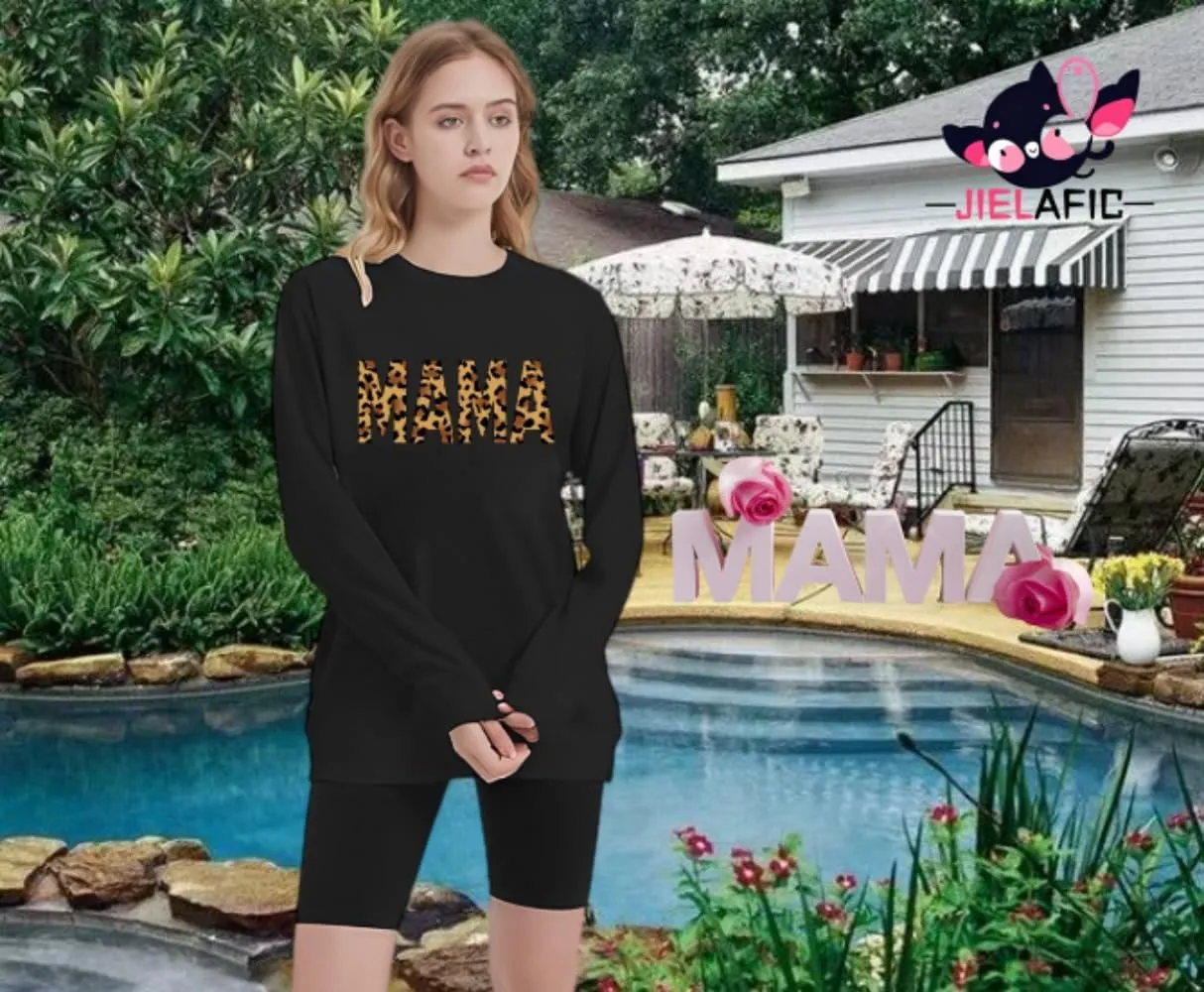 Mama Sweatshirt Leopard Mama Letter Graphic Shirt Mom Sweatshirt Pullover Sweater for Women