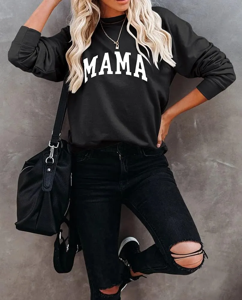 Mama Sweatshirt Leopard Mama Letter Graphic Shirt Mom Sweatshirt Pullover Sweater for Women
