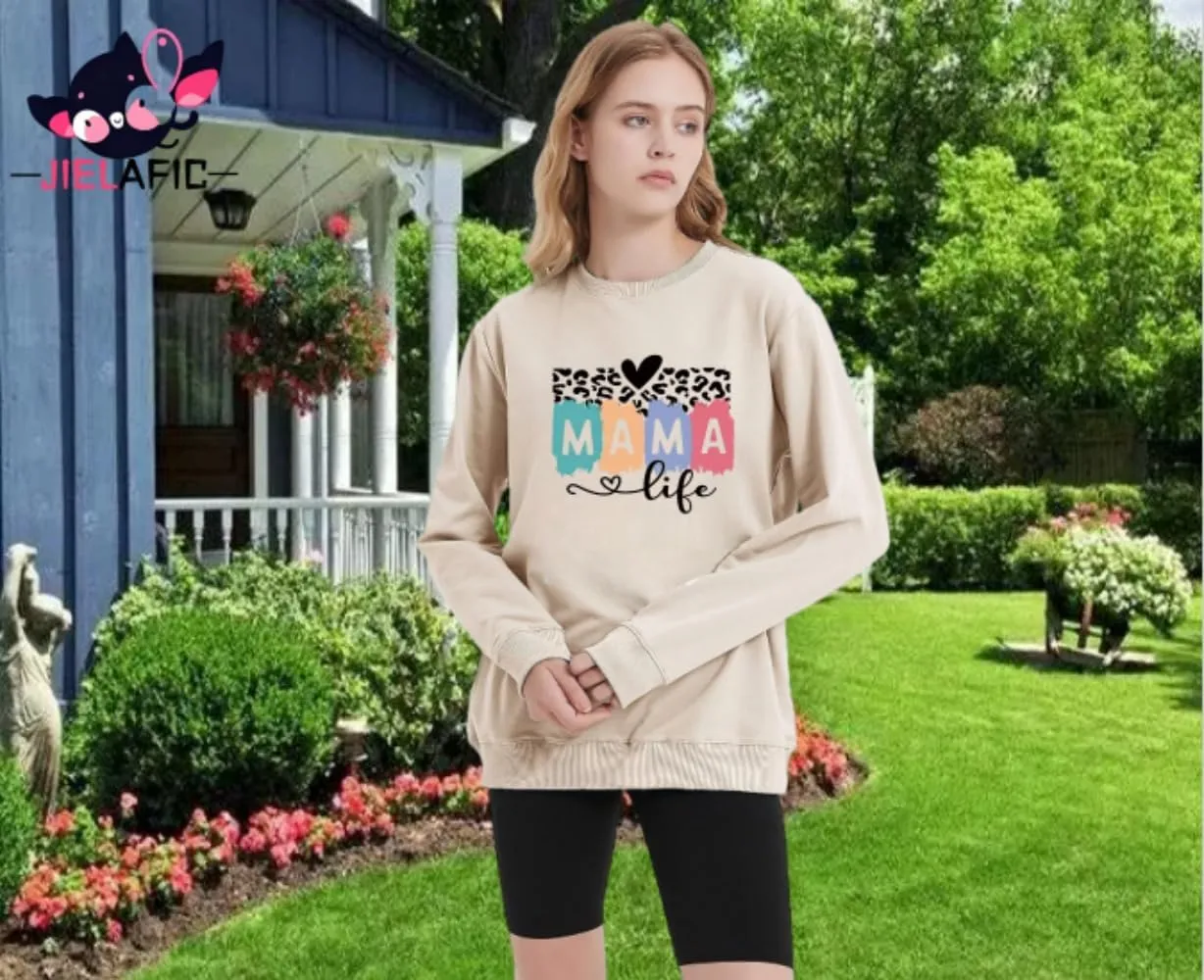 Mama Sweatshirt Leopard Mama Letter Graphic Shirt Mom Sweatshirt Pullover Sweater for Women