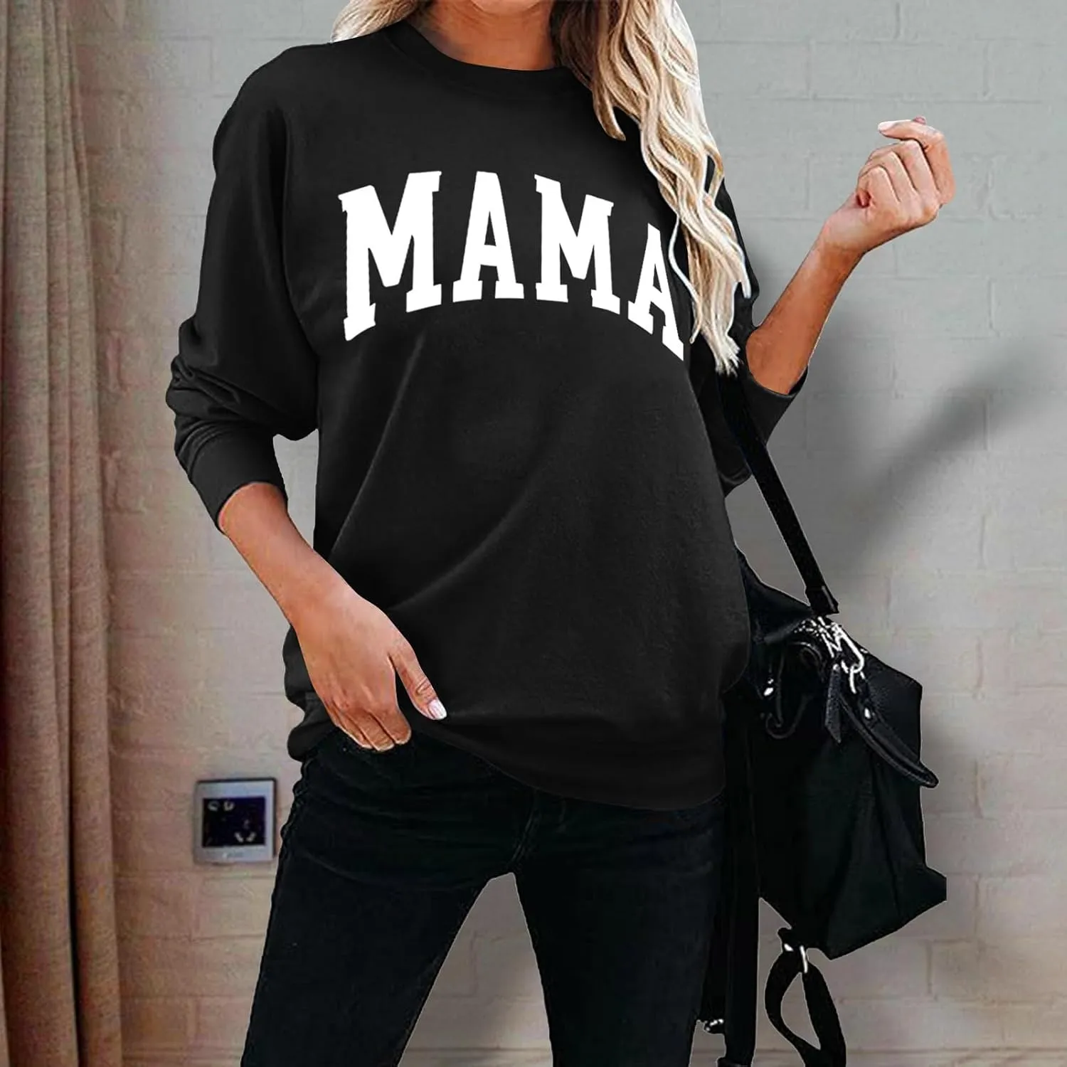 Mama Sweatshirt Leopard Mama Letter Graphic Shirt Mom Sweatshirt Pullover Sweater for Women