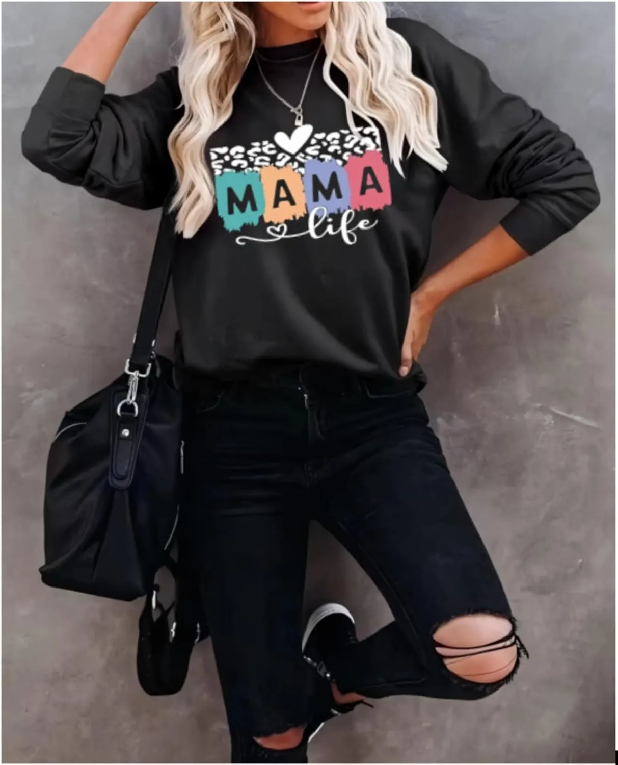 Mama Sweatshirt Leopard Mama Letter Graphic Shirt Mom Sweatshirt Pullover Sweater for Women