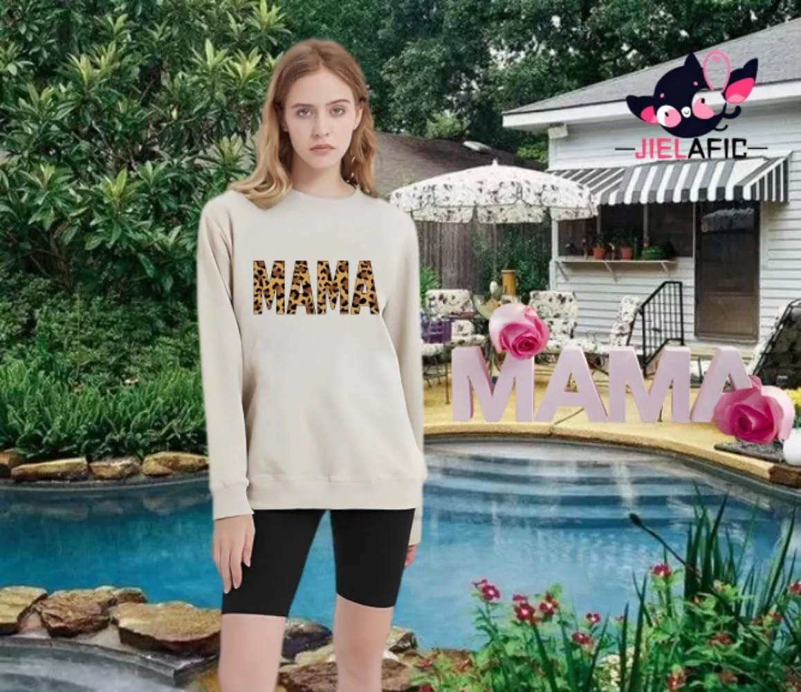 Mama Sweatshirt Leopard Mama Letter Graphic Shirt Mom Sweatshirt Pullover Sweater for Women