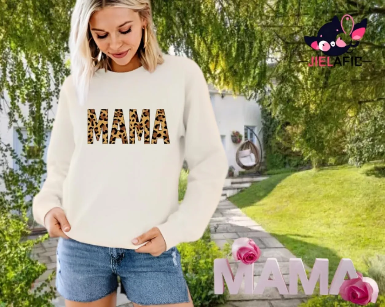 Mama Sweatshirt Leopard Mama Letter Graphic Shirt Mom Sweatshirt Pullover Sweater for Women