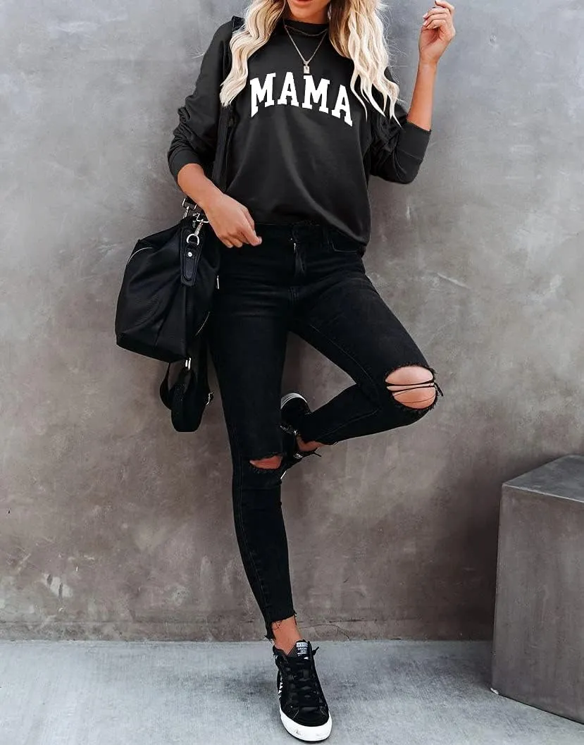 Mama Sweatshirt Leopard Mama Letter Graphic Shirt Mom Sweatshirt Pullover Sweater for Women
