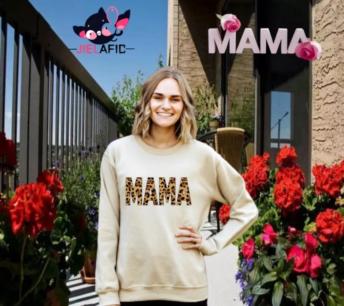 Mama Sweatshirt Leopard Mama Letter Graphic Shirt Mom Sweatshirt Pullover Sweater for Women