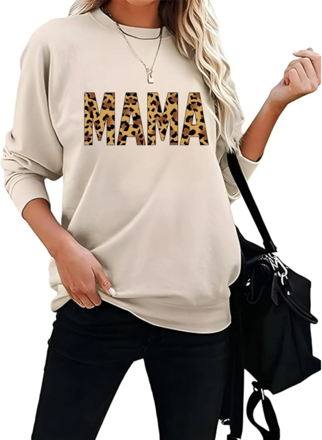Mama Sweatshirt Leopard Mama Letter Graphic Shirt Mom Sweatshirt Pullover Sweater for Women
