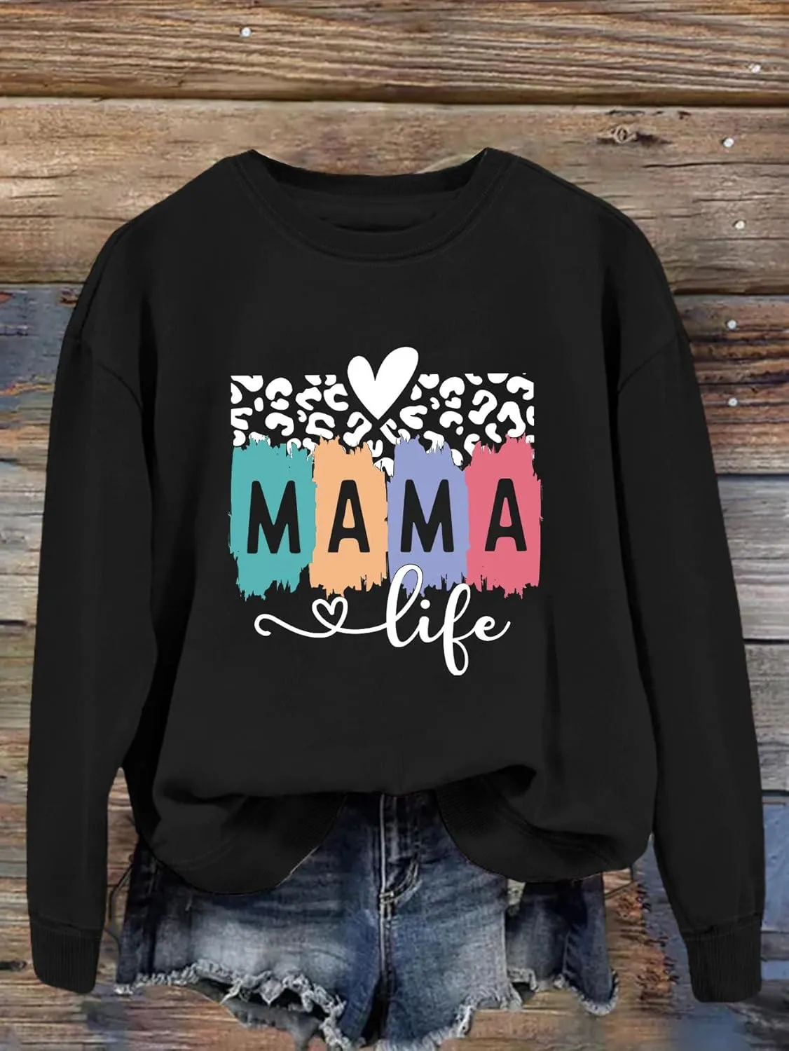 Mama Sweatshirt Leopard Mama Letter Graphic Shirt Mom Sweatshirt Pullover Sweater for Women