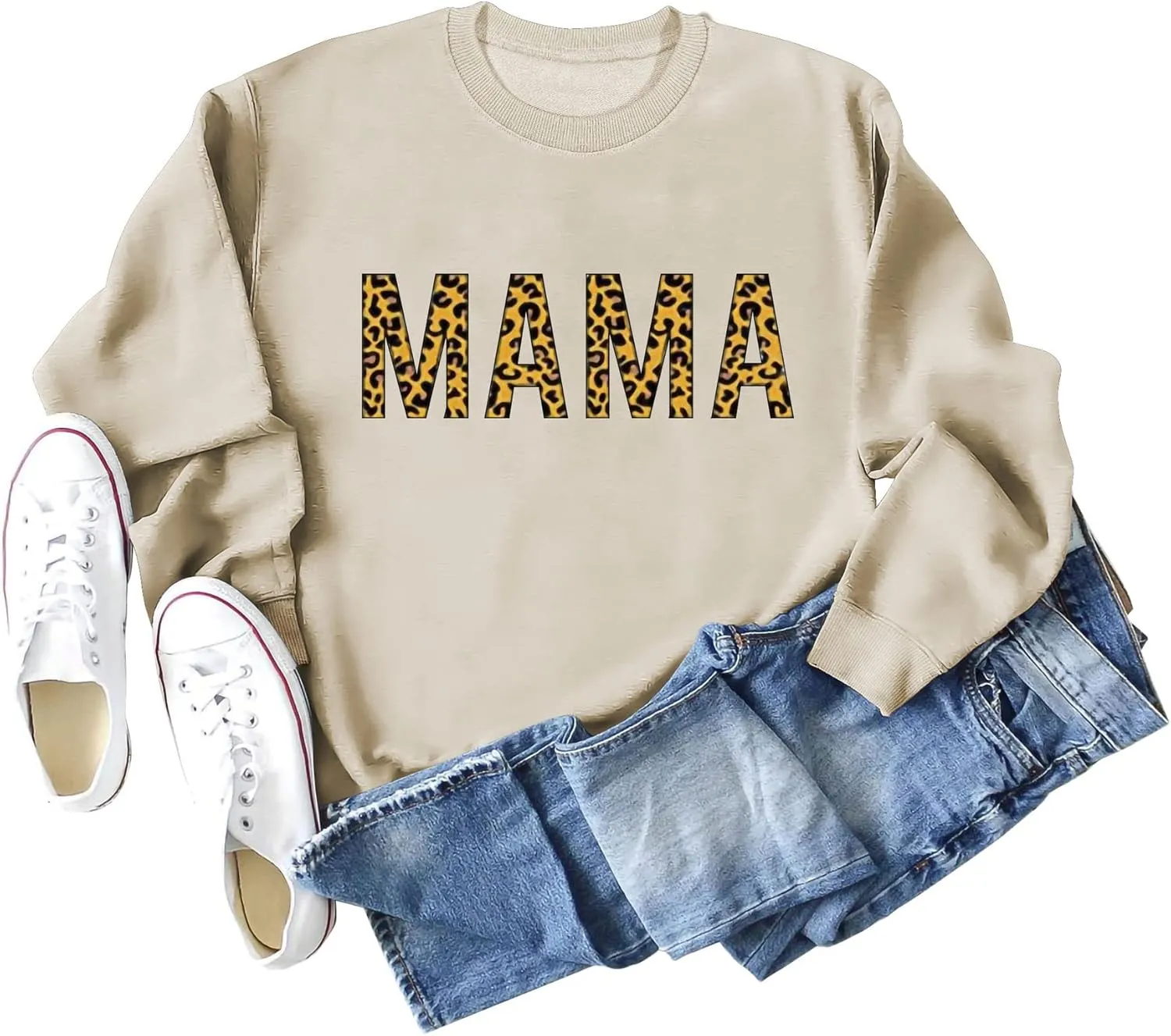 Mama Sweatshirt Leopard Mama Letter Graphic Shirt Mom Sweatshirt Pullover Sweater for Women