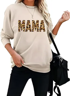 Mama Sweatshirt Leopard Mama Letter Graphic Shirt Mom Sweatshirt Pullover Sweater for Women