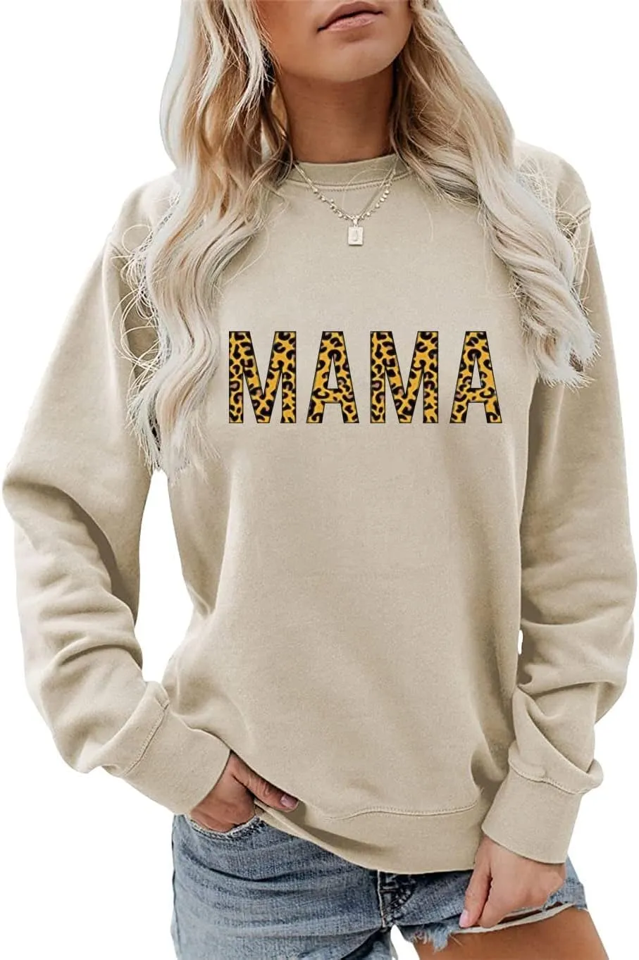Mama Sweatshirt Leopard Mama Letter Graphic Shirt Mom Sweatshirt Pullover Sweater for Women