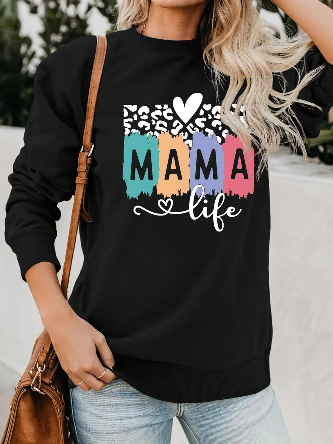 Mama Sweatshirt Leopard Mama Letter Graphic Shirt Mom Sweatshirt Pullover Sweater for Women