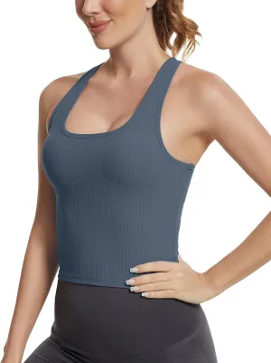 MathCat Ribbed Workout Tank Tops for Women with Built in Bra Tanks Sleeveless Athletic Vests Racerback Casual Yoga