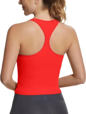 MathCat Ribbed Workout Tank Tops for Women with Built in Bra Tanks Sleeveless Athletic Vests Racerback Casual Yoga