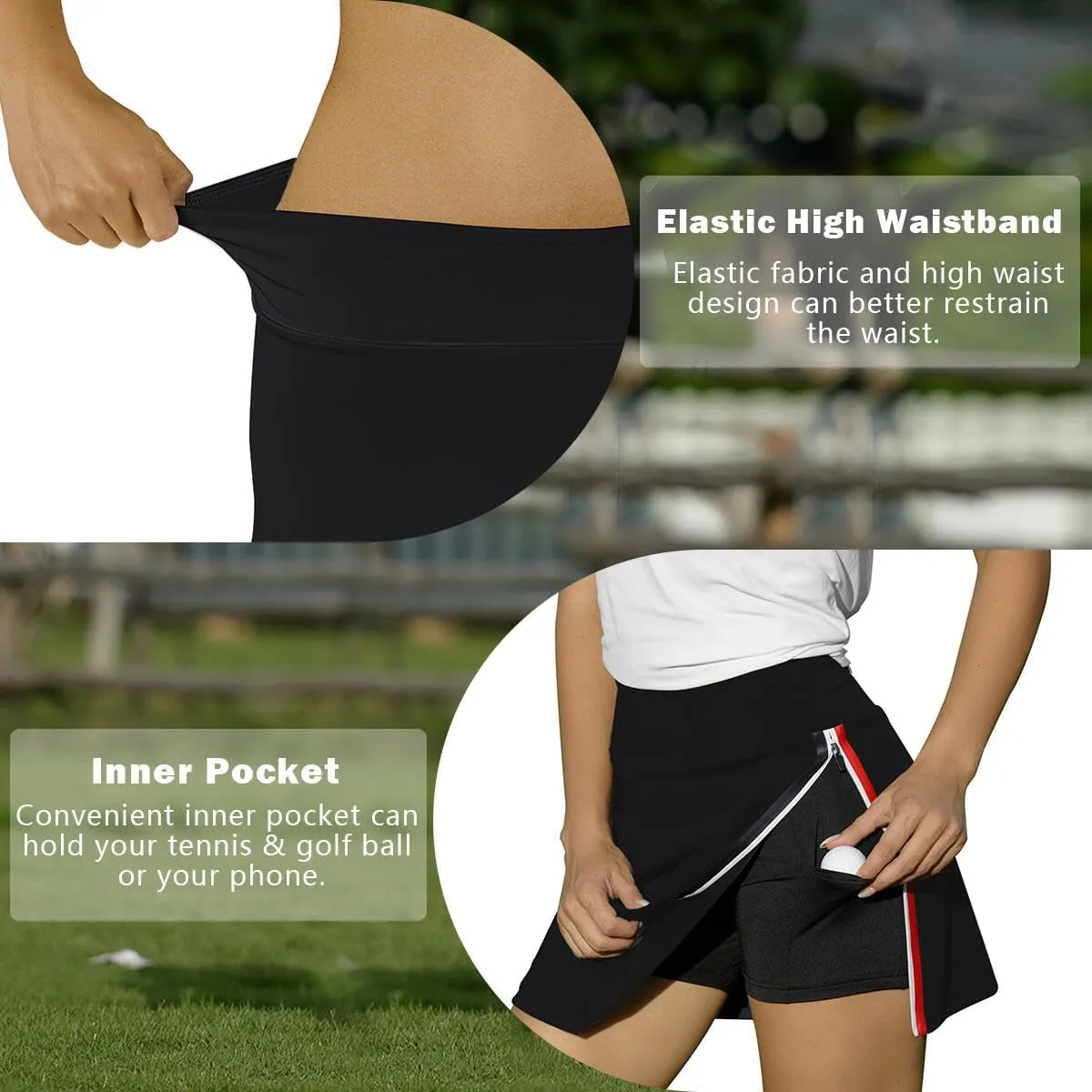 MAZEL Women's Tennis Skirts with Zippered Pockets High Waisted Lightweight Athletic Golf Skorts Skirts for Sports Running