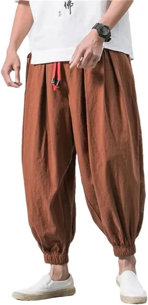 Men Oversize Loose Harem Pants Chinese Linen Overweight Sweat Casual Trousers