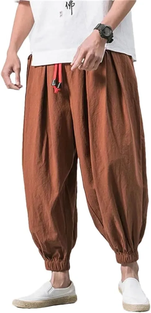 Men Oversize Loose Harem Pants Chinese Linen Overweight Sweat Casual Trousers