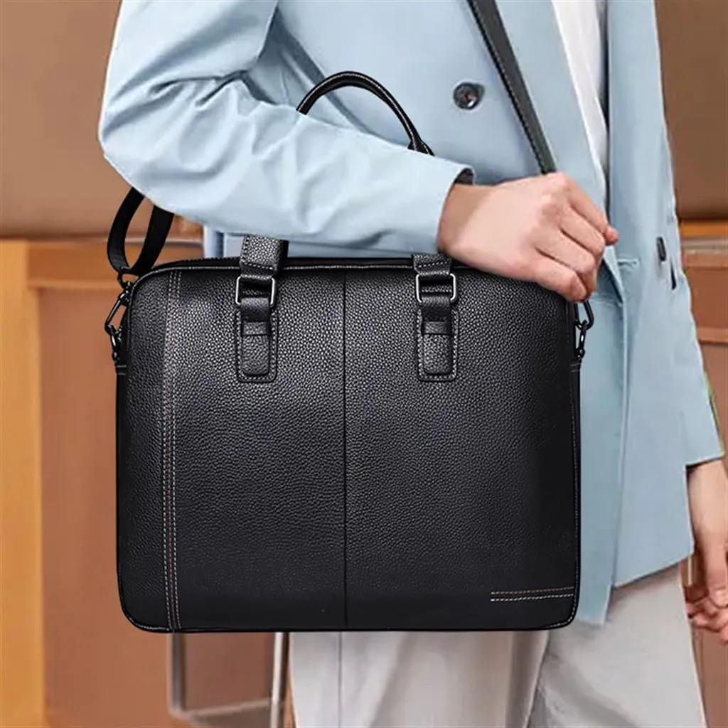 Men's Bag Leather Computer Bag Men's Handbag Cowhide Business Large Capacity Briefcase