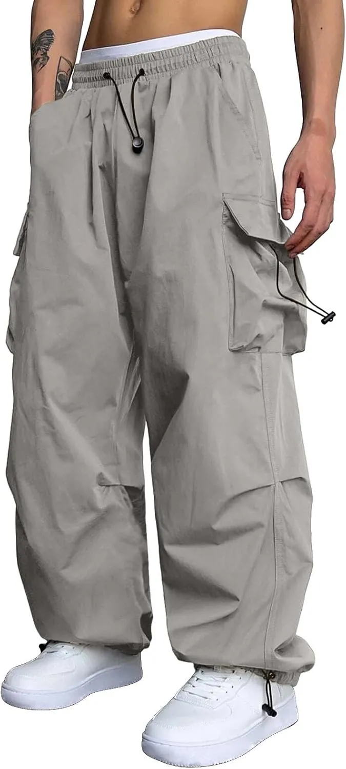 Men's Baggy Cargo Pants Casual Parachute Cargo Pants Stretch Loose Fit Joggers Multi Pockets