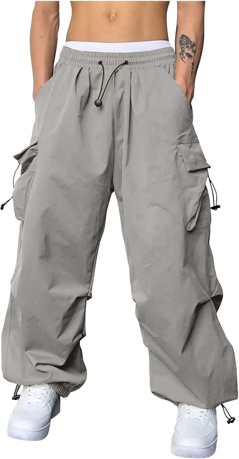 Men's Baggy Cargo Pants Casual Parachute Cargo Pants Stretch Loose Fit Joggers Multi Pockets