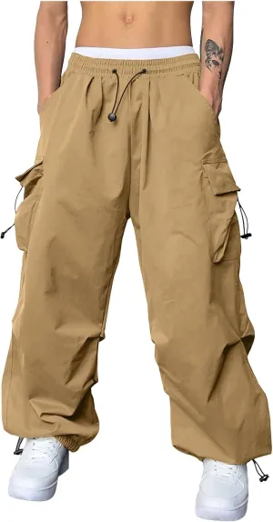 Men's Baggy Cargo Pants Trendy Casual Parachute Pants Stretch Loose Fit Streetwear with Pockets