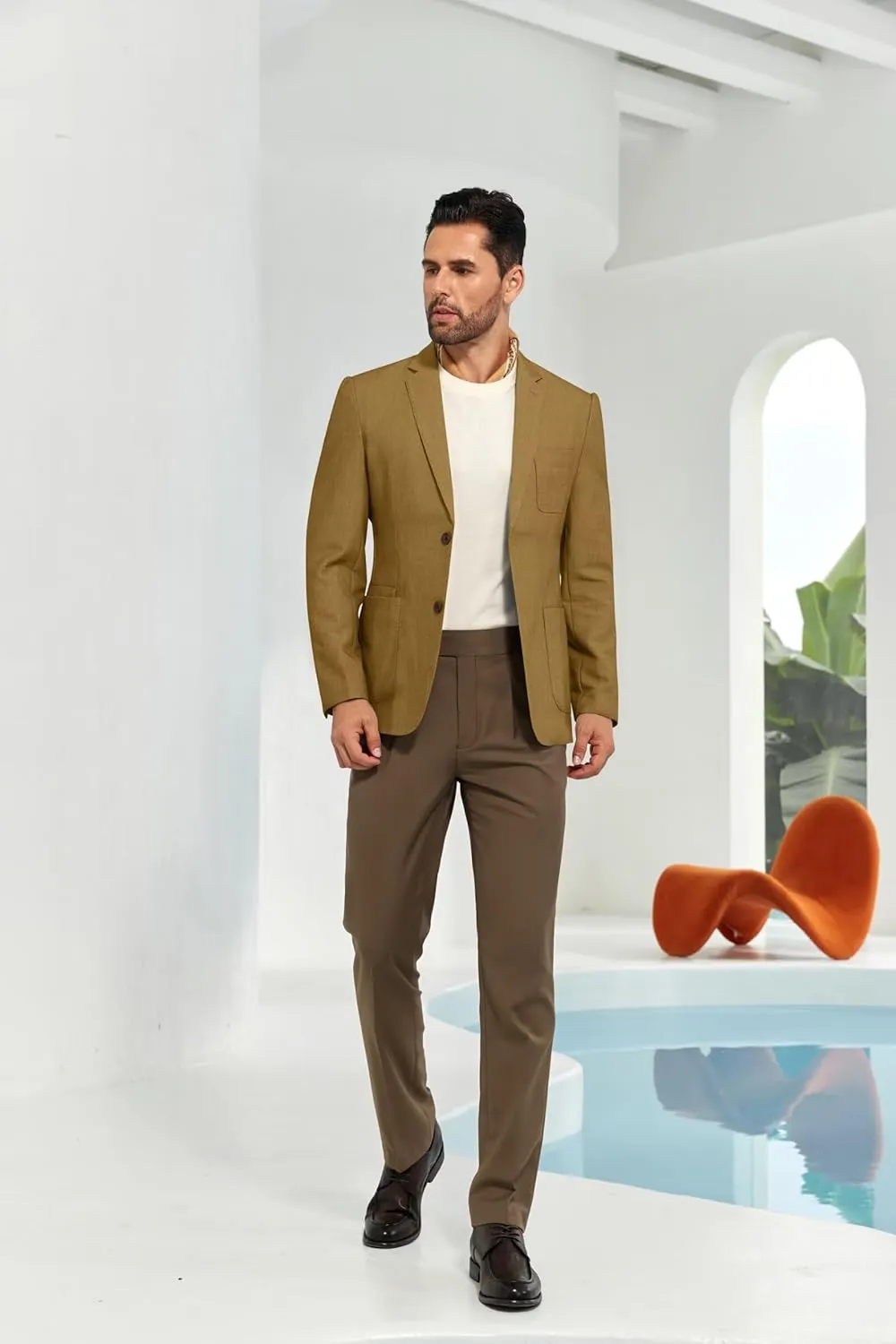 Mens Casual Blazer Slim Fit Suit Two Button Blazer Jacket Lightweight Knit Sport Coat