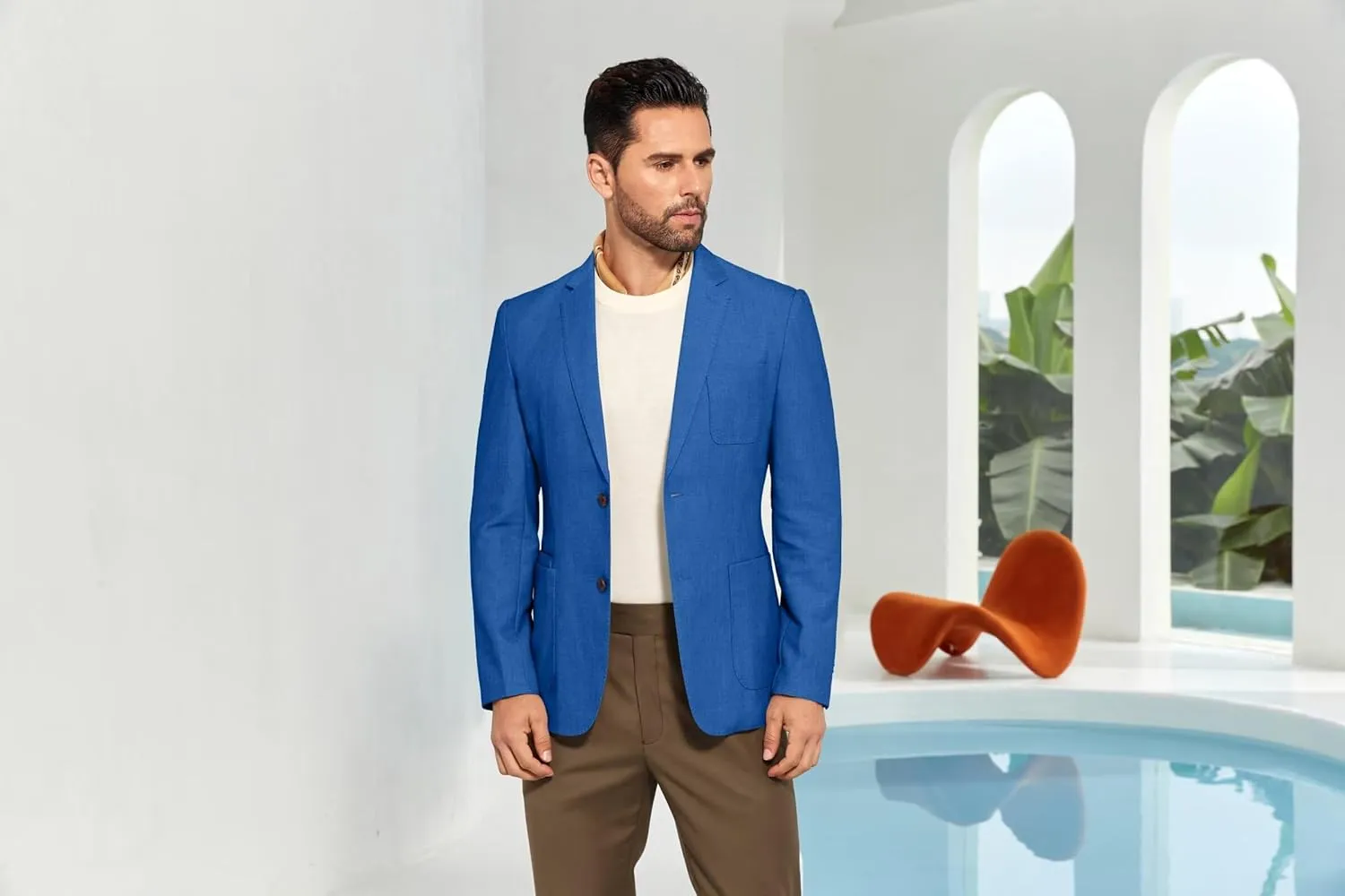Mens Casual Blazer Slim Fit Suit Two Button Blazer Jacket Lightweight Knit Sport Coat