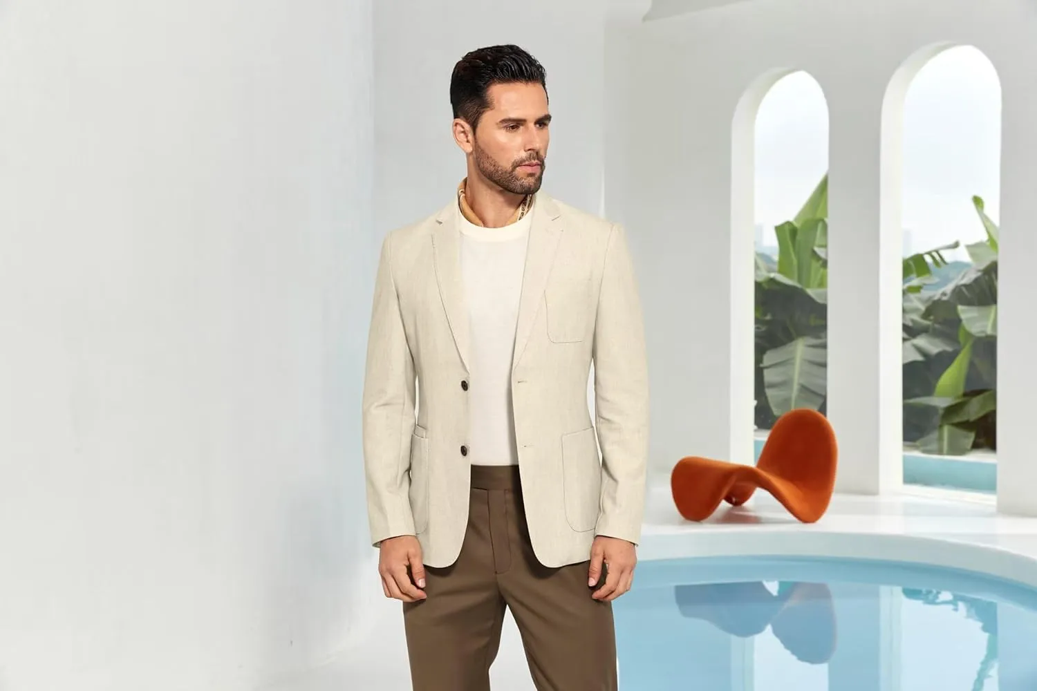 Mens Casual Blazer Slim Fit Suit Two Button Blazer Jacket Lightweight Knit Sport Coat